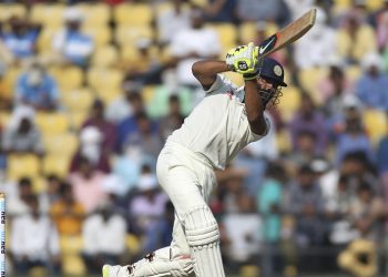 Indian batsman Ravindra Jadeja plays a shot against South Africa on the first day of the third test match between the two countries in Nagpur, India, Wednesday, Nov. 25, 2015.(AP Photo/Rafiq Maqbool)