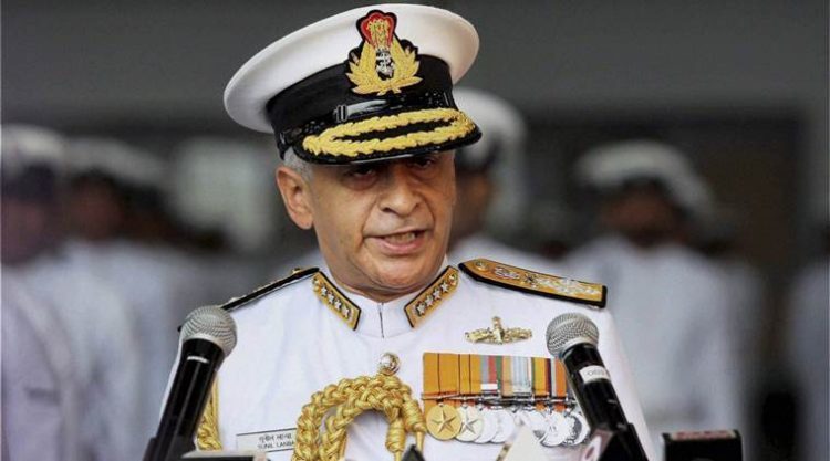 Mumbai : Admiral Sunil Lanba, Chief of the Naval Staff (CNS) addressing media after the ceremonial parade in Mumbai on Monday. PTI Photo (PTI8_1_2016_000036A)