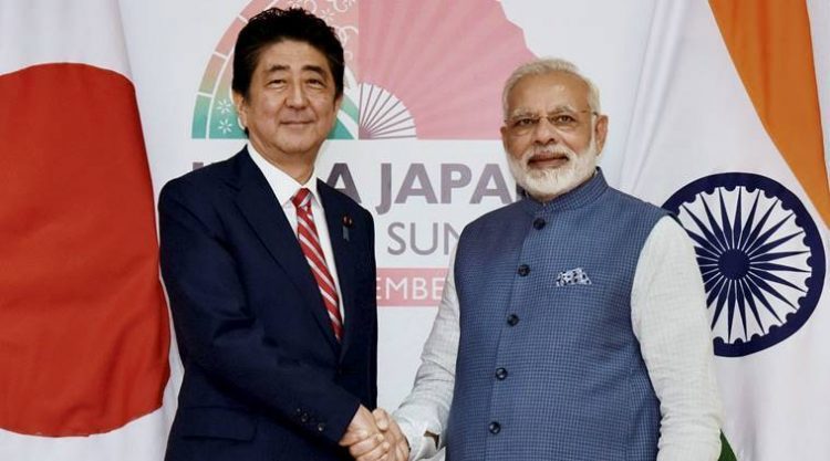 Gandhinagar: Prime Minister Narendra Modi with  his Japanese counterpart Shinzo Abe ahead of India- Japan annual summit at Mahatma Mandir, in Gandhinagar on Thursday. PTI Photo/pib(PTI9_14_2017_000048A)