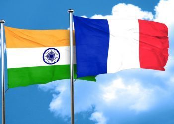 India flag with France flag, 3D rendering