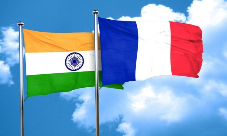 India flag with France flag, 3D rendering