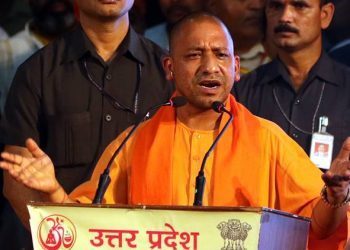 Uttar Pradesh Chief Minister Yogi Adityanath along with yog guru Baba Ramdev and Yogi Bharat Bhushan at Uttar Pradesh Yog Mahotsav Progrramme in Lucknow on wednesday. Yogi attend first public function being a Chief Minister.Express photo by Vishal Srivastav 29.03.2017