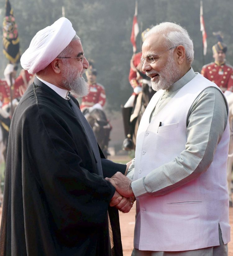 The President of the Islamic Republic of Iran, Dr. Hassan Rouhani being received by the Prime Minister, Shri Narendra Modi, at the Ceremonial Reception, at Rashtrapati Bhavan, in New Delhi on February 17, 2018.