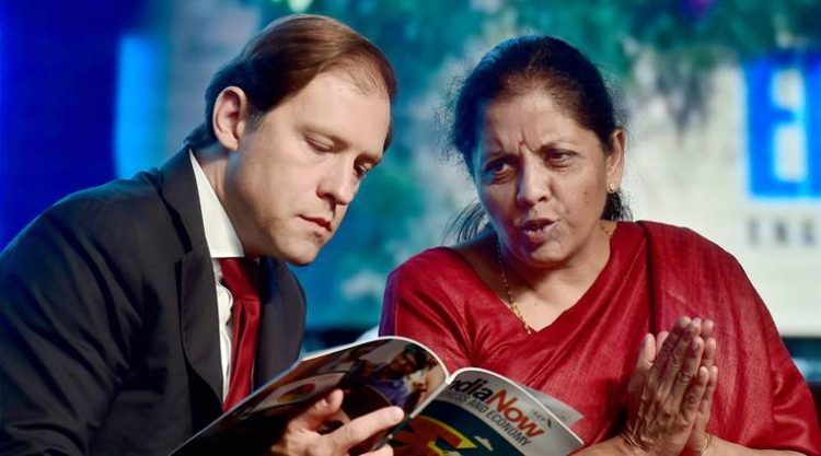 Chennai: Union Minister of State for Commerce and Industry, Nirmala Sitharaman along with Minister of Industry and Trade of the Russian Federation, Denis Manturov at the International Engineering Sourcing Show in Chennai on Thursday. PTI Photo  (PTI3_16_2017_000148B)