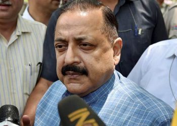 New Delhi: MoS, PMO, Jitendra Singh talks to the media as he, accompanied by a BJP delegation, comes out of Election Commission of India, in New Delhi on Thursday. PTI Photo by Atul Yadav    (PTI5_11_2017_000069B)