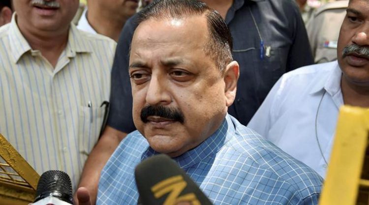New Delhi: MoS, PMO, Jitendra Singh talks to the media as he, accompanied by a BJP delegation, comes out of Election Commission of India, in New Delhi on Thursday. PTI Photo by Atul Yadav    (PTI5_11_2017_000069B)