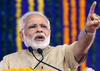 Vadnagar: Prime Minister Narendra Modi addresses a public meeting in his home town Vadnagar on Sunday.  PTI Photo / PIB(PTI10_8_2017_000135A)