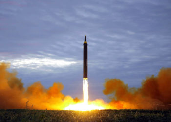 This picture from North Korea's official Korean Central News Agency (KCNA) taken on August 29, 2017 and released on August 30, 2017 shows North Korea's intermediate-range strategic ballistic rocket Hwasong-12 lifting off from the launching pad in Pyongyang. / AFP PHOTO / KCNA VIA KNS / STR / South Korea OUT / REPUBLIC OF KOREA OUT   ---EDITORS NOTE--- RESTRICTED TO EDITORIAL USE - MANDATORY CREDIT "AFP PHOTO/KCNA VIA KNS" - NO MARKETING NO ADVERTISING CAMPAIGNS - DISTRIBUTED AS A SERVICE TO CLIENTS
THIS PICTURE WAS MADE AVAILABLE BY A THIRD PARTY. AFP CAN NOT INDEPENDENTLY VERIFY THE AUTHENTICITY, LOCATION, DATE AND CONTENT OF THIS IMAGE. THIS PHOTO IS DISTRIBUTED EXACTLY AS RECEIVED BY AFP.  /         (Photo credit should read STR/AFP/Getty Images)