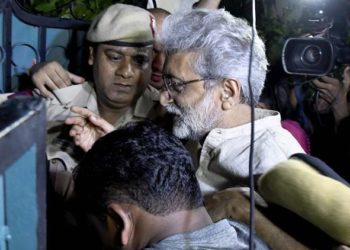 New Delhi: Human rights activist Gautam Navlakha at his residence after he was arrested by the Pune police in connection with the Bhima Koregaon violence, in New Delhi on Tuesday, Aug 28, 2018. (PTI Photo)   (PTI8_28_2018_000270B)