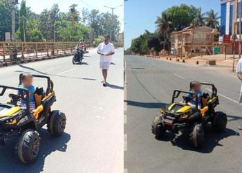 ലോക്ക് ഡൗണിനു പുല്ലുവില: ദേശീയപാതയില്‍ പേരക്കുട്ടിയ്‌ക്കൊപ്പം ടോയ് കാര്‍ ഓടിച്ച് എം.എല്‍.എ