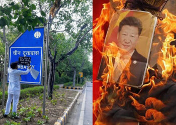 “ചൈന ചതിയനാണ്, ഇന്ത്യ-ചൈന ബൈ ബൈ” : ചൈനീസ് എംബസി സൈൻ ബോർഡിൽ യുവാവിന്റെ പോസ്റ്റർ, രാജ്യമെമ്പാടും ചൈന വിരുദ്ധ പ്രതിഷേധം ആളിക്കത്തുന്നു