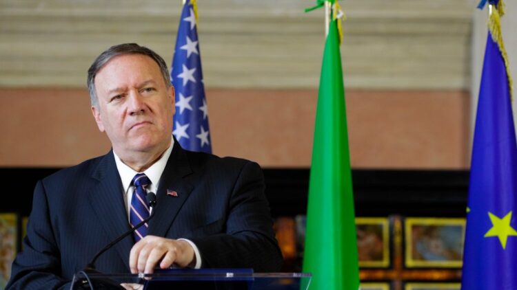 U.S. Secretary of State, Mike Pompeo speaks after meeting Italian Foreign Minister Luigi Di Maio in Rome, Wednesday, Oct. 2, 2019. U.S. Secretary of State Mike Pompeo is in Italy at the start of a four-nation tour of Europe as the push to impeach President Donald Trump gains steam at home. (AP Photo/Andrew Medichini)