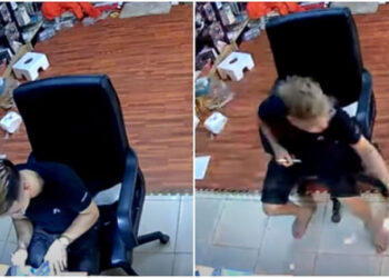 റിപ്പയറിംഗിനിടെ മൊബൈൽ ഫോൺ പൊട്ടിത്തെറിച്ചു; തലനാരിഴയ്ക്ക് രക്ഷപ്പെട്ട് ജീവനക്കാരൻ (വീഡിയോ)