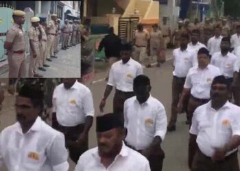 തമിഴ്നാട്ടിൽ ആർഎസ്എസ് റൂട്ട്മാർച്ച് നടന്നു; മനുസ്മൃതി കത്തിച്ച് പ്രതിഷേധവുമായി ഡിഎംകെ സഖ്യകക്ഷികൾ