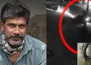 റോഡിലേക്ക് തൂങ്ങിക്കിടന്ന കേബിളിൽ ബൈക്ക് കുരുങ്ങി; യാത്രക്കാരന് ഗുരുതര പരിക്ക്