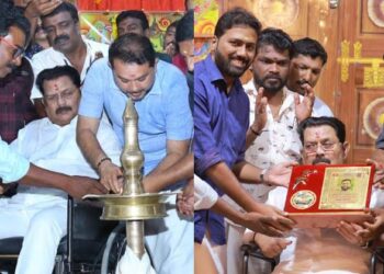 നിറഞ്ഞ ചിരിയോടെ ജഗതി; കാൽ തൊട്ടു വന്ദിച്ച് ഉപഹാരം വാങ്ങി മേപ്പടിയാൻ സംവിധായകൻ