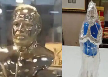 156 ഗ്രാം സ്വർണ്ണത്തിൽ നിർമ്മിച്ച പ്രധാനമന്ത്രിയുടെ ചലിക്കുന്ന പ്രതിമ