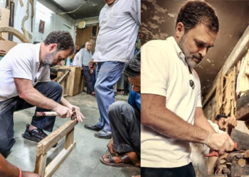 ഇനി അൽപം ആശാരിപ്പണിയാകാം; ഡൽഹിയിലെ ഫർണീച്ചർ മാർക്കറ്റ് സന്ദർശിച്ച് രാഹുൽ; ചിന്തേരിട്ടും കൈവാളുകൊണ്ട് തടിമുറിച്ചും മടക്കം