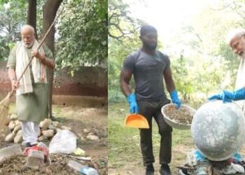 സ്വച്ഛ്, സ്വസ്ഥ് ഭാരത്; ശുചീകരണ പ്രവർത്തനങ്ങളിലേർപ്പെട്ട് പ്രധാനമന്ത്രി : വീഡിയോ വൈറൽ