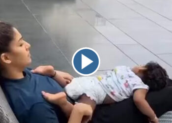 മടിയിൽ കമിഴ്ന്ന് കിടന്ന് ഉയിർ; താലോലിച്ച് നയൻസ്; വൈറലായി വീഡിയോ