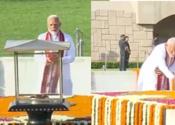 ഗാന്ധിസമാധിയിൽ ആദരം ; സത്യപ്രതിജ്ഞയ്ക്ക് മുന്നാടിയായി രാജ്ഘട്ടിൽ പുഷ്പാർച്ചന നടത്തി പ്രധാനമന്ത്രി