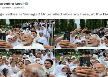 സെൽഫി ടൈം ; യോഗ ദിന പരിപാടിക്ക് ശേഷം ശ്രീനഗറിലെ പ്രദേശവാസികൾക്കൊപ്പം സെൽഫി എടുത്ത് പ്രധാനമന്ത്രി