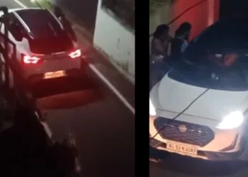 ചെളിവെള്ളം തെറിപ്പിച്ചത് ചോദ്യം ചെയ്തു; അച്ഛനെയും മകനെയും ഓടുന്ന കാറിൽ വലിച്ചിഴച്ച് ക്രൂരത