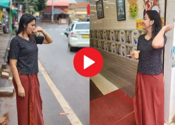 കാവിയുടുത്ത് ചായ ഊതിക്കുടിച്ച് അനുശ്രീ; ദൃശ്യങ്ങൾ ചർച്ചയാവുന്നു…