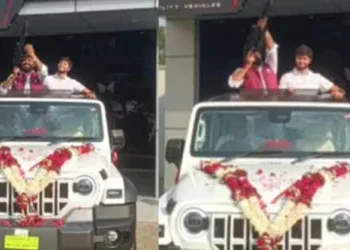 മഹീന്ദ്ര ഥാര്‍ സ്വന്തമാക്കിയ സന്തോഷം അടക്കാനായില്ല; ആകാശത്തേക്ക് വെടിയുതിർത്ത് യുവാവ്, വിമർശനം