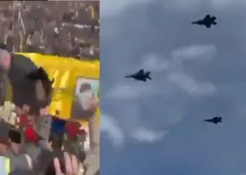 ‘ ഇസ്രായേലിനെ ലക്ഷ്യമിട്ടാൽ അതവരുടെ അവസാനം ‘ ; നസ്രുള്ളയുടെ തലയ്ക്ക് മുകളിൽ വീണ്ടും ഇസ്രായേലിന്റെ യുദ്ധവിമാനം; സംഭവം മരണാനന്തര ചടങ്ങുകൾക്കിടെ