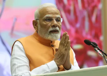 New Delhi, India. 24th June 2025: Prime Minister Narendra Modi inaugurates the centenary celebration meeting of the historic conversation between Sree Narayana Gurudev and Mahatma Gandhi, at Vigyan Bhawan, in New Delhi.  (HT Photo)
