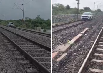 മദ്യലഹരിയിൽ റെയിൽവേ ട്രാക്കിലൂടെ കാർ ഓടിച്ച് സ്ത്രീ ; ട്രെയിൻ ഗതാഗതം തടസ്സപ്പെടുത്തിയതിന് അറസ്റ്റ്