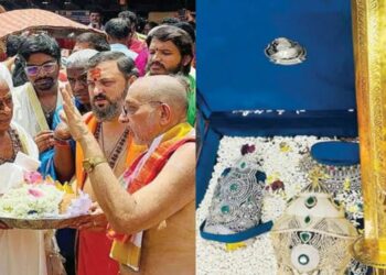 എട്ടുകോടി രൂപയുടെ വജ്ര കിരീടങ്ങളും വജ്രമാലയും സ്വർണവാളും ; മൂകാംബിക ക്ഷേത്രത്തിൽ സമർപ്പിച്ച് ഇളയരാജ