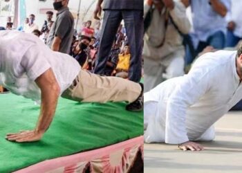 സമയനിഷ്ഠ…ലവലേശം, രാഹുലിന് കടുത്ത ശിക്ഷ: പരിപാടിക്ക് 20 മിനിറ്റ് വൈകിയെത്തിയ പ്രതിപക്ഷ നേതാവിനെ കൊണ്ട് പുഷ്അപ്പ് എടുപ്പിച്ച് ക്യാമ്പ് മേധാവി