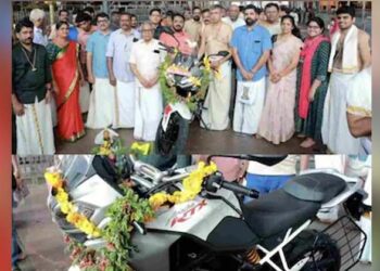 ഗുരുവായൂരപ്പന് ടി.വി.എസിന്റെ പുത്തൻ ‘കരുത്തൻ’; അപ്പാച്ചെ ആർ.ടി.എക്സ് 300 സമർപ്പിച്ചു