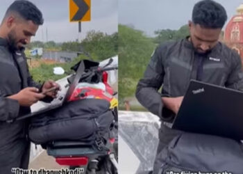 യാത്രയ്ക്കിടയിലും രക്ഷയില്ല, ധനുഷ്കോടിയിലും ലാപ്ടോപ്പുമായി ടെക്കി; വൈറലായി ഒരു ‘ജോലി’ വീഡിയോ