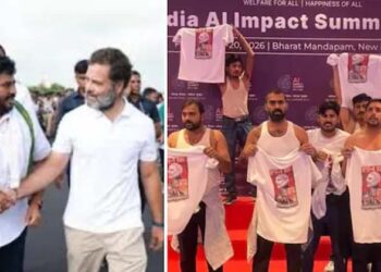 ഭാരത് മണ്ഡപത്തിലെ ‘നഗ്ന പ്രതിഷേധം’; സൂത്രധാരനൊപ്പം ചിത്രം!;പ്രതിഷേധം രാഹുലിന്റെ വസതിയിൽ പ്ലാൻ ചെയ്തതെന്ന് ആരോപണം