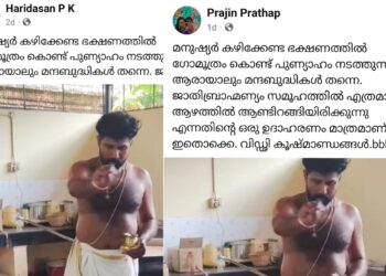 ക്ഷേത്രത്തിലെ മാമ്പഴ പുളിശ്ശേരിയില്‍ ഗോമൂത്രം തളിച്ചെന്ന് സൈബർ പോരാളികൾ ; അധിക്ഷേപിച്ചത് തൃക്കൊടിത്താനം ക്ഷേത്ര നിവേദ്യത്തെ