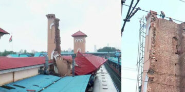കോഴിക്കോട്ട് ക്ലോക്ക് ടവർ തകർച്ച; അവശിഷ്ടങ്ങൾ മാറ്റാൻ തീവ്ര ശ്രമം; രണ്ടും മൂന്നും ട്രാക്കുകളിൽ തടസ്സം തുടരുന്നു. ട്രെയിനുകൾ വൈകും