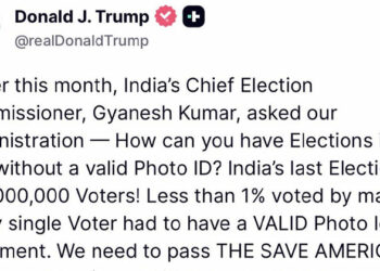 ഇന്ത്യൻ തെരഞ്ഞെടുപ്പ് രീതി അമേരിക്കയ്ക്ക് മാതൃക; വോട്ടർ ഐഡി സംവിധാനത്തെ പുകഴ്ത്തി ഡൊണാൾഡ് ട്രംപ്; ‘സേവ് അമേരിക്ക ആക്ട്’ പാസാക്കാൻ ആഹ്വാനം